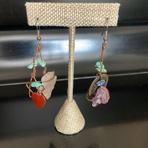 Handmade totem earrings, wired, 3” drop